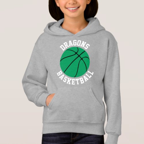 Green Basketball Team Custom Name and Number Girls Hoodie