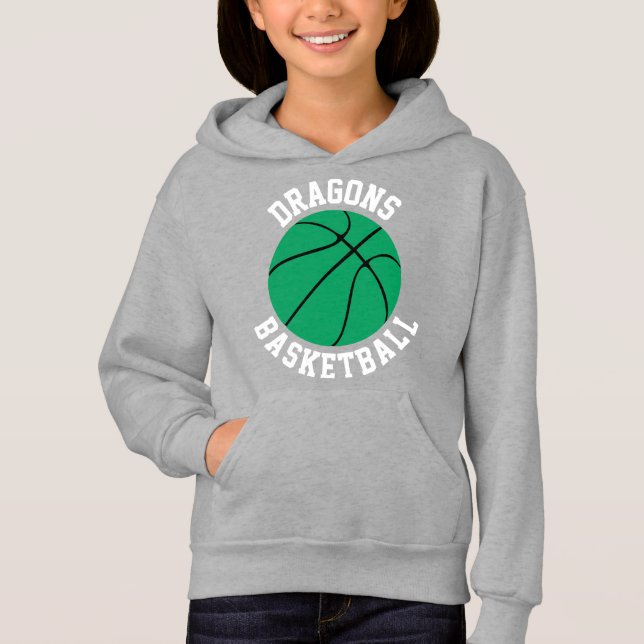 Green Basketball Team Custom Name and Number Girls Hoodie (Front)