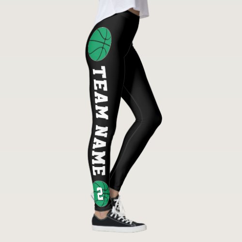 Green Basketball Team Name  Player Number Sports Leggings