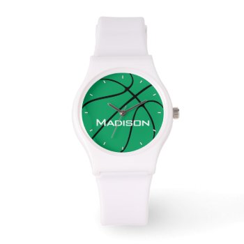 Green Basketball Womens Custom Team Or Player Name Watch by SoccerMomsDepot at Zazzle