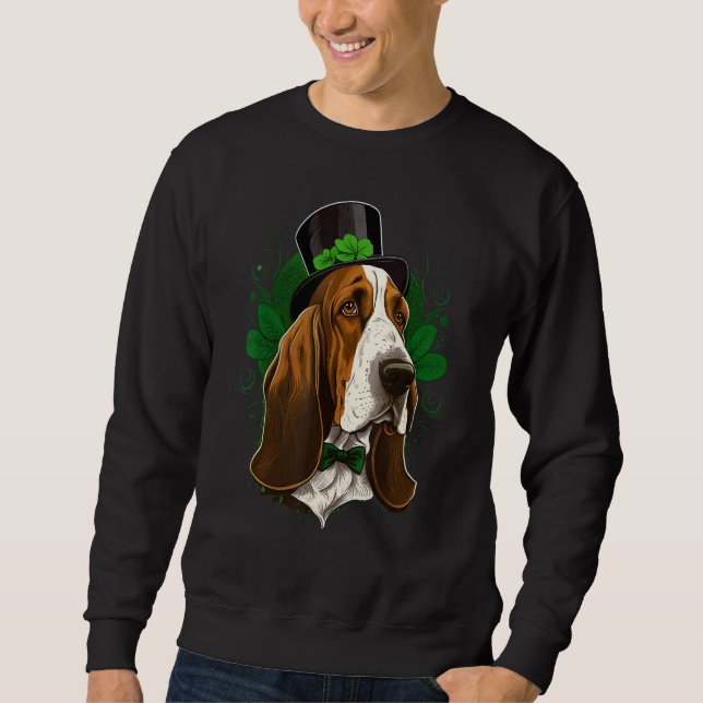 Green Basset Hound shamrock on St Patricks Day Bas Sweatshirt (Front)