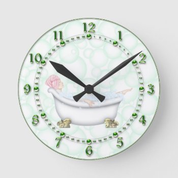 Green Bathroom Bubbles Round Clock by The_Clock_Shop at Zazzle