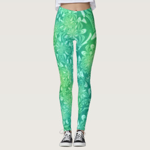 green batik flowers leggings