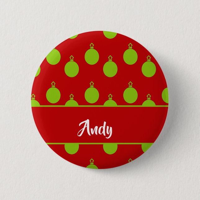 Green bauble silhouette on red button (Front)