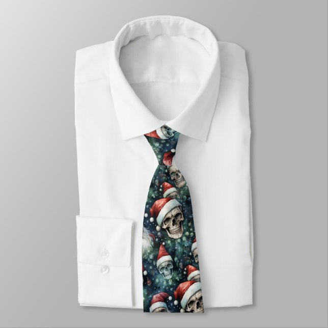 Green Baubles Santa Skulls Red Green Christmas Neck Tie (Tied)