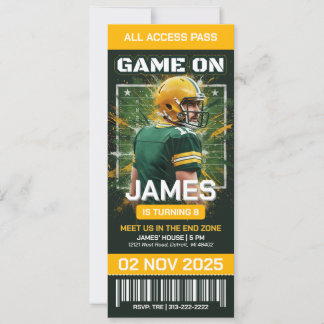 Green Bay Football Ticket Birthday Invitation