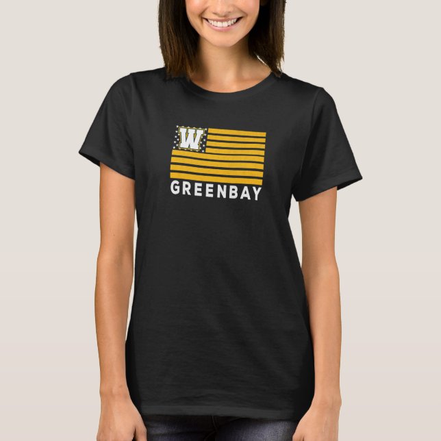 Green Bay USA Flag Dark GreenYellow Green Bay Amer T-Shirt (Front)