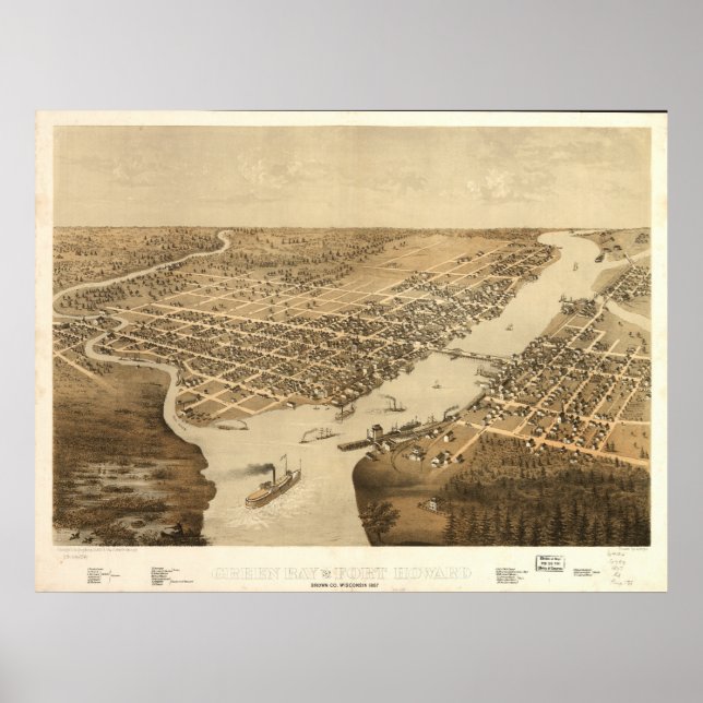 Green Bay WI 1867 Antique Panoramic Map Poster (Front)