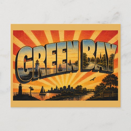 Green Bay WI Lighthouse Bay River Art Postcard