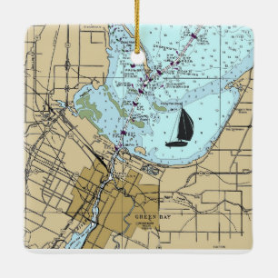 Green Bay WI Nautical Chart Ceramic Ornament