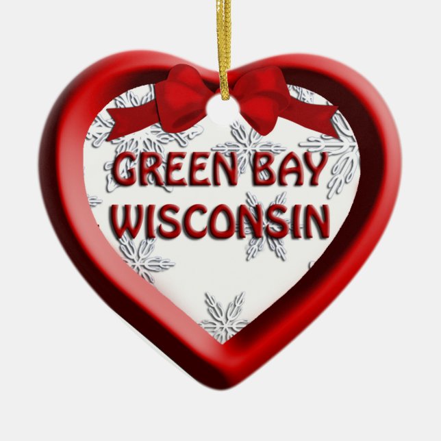Green Bay Wisconsin Heart Christmas Ornament (Front)