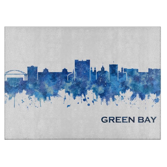 Green Bay Wisconsin Skyline Blue Cutting Board (Front)