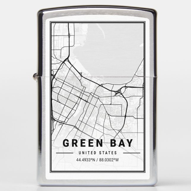 Green Bay Wisconsin USA City Travel City Map Zippo Lighter (Front)