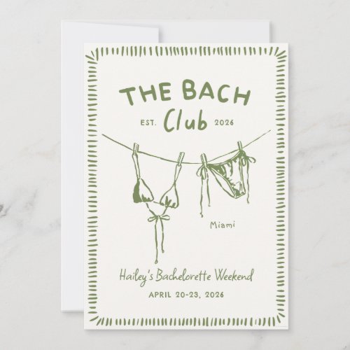 Green Beach Bachelorette Weekend Itinerary Invitation