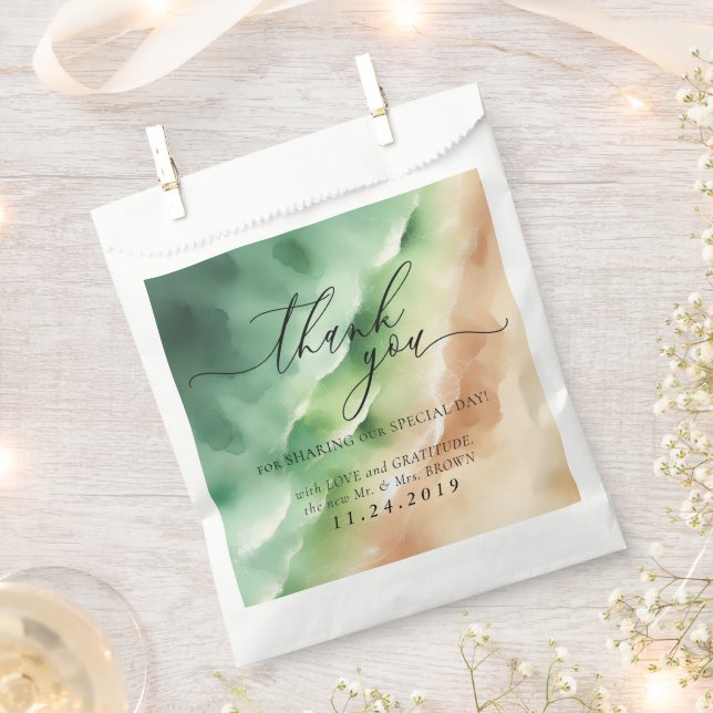 Green Beach Ocean Sea Formal Minimalist Wedding Favor Bag (Clipped)