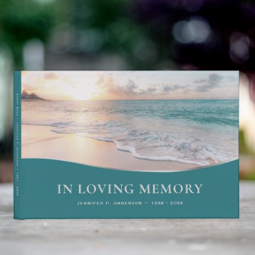 Green Beach Sea Sunset Funeral Guest Book