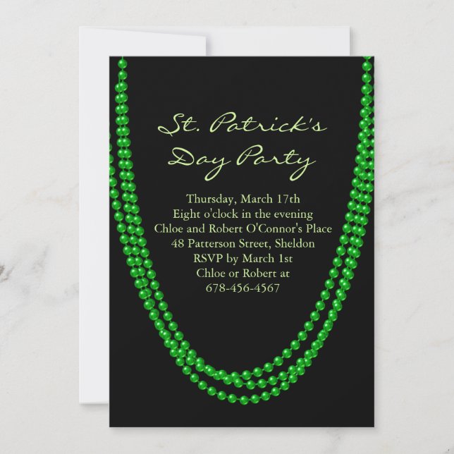 Green Bead St. Patrick's Day Party Invitation (Front)