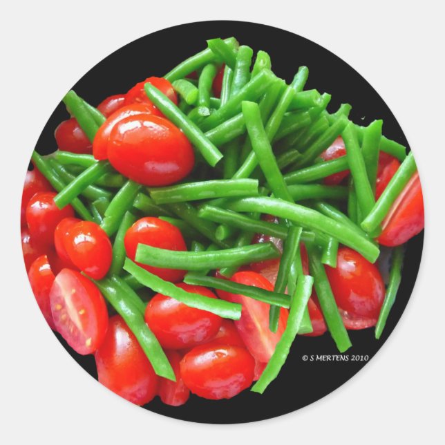 Green Bean and Tomatoes Classic Round Sticker (Front)