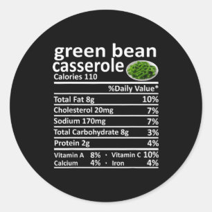 Green Bean Cerole Nutrition Food Facts Funny Thank Classic Round Sticker
