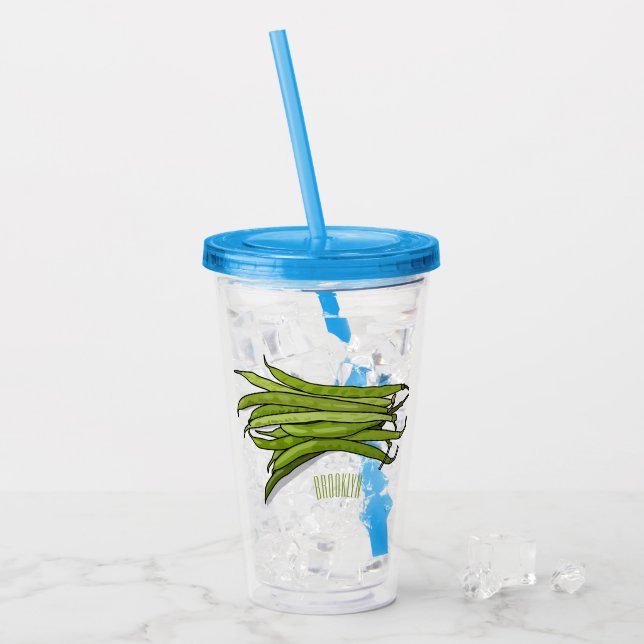 Green beans cartoon illustration  acrylic tumbler (Front Ice)