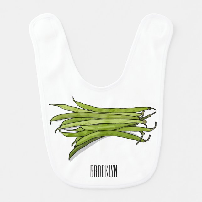 Green beans cartoon illustration  baby bib (Front)