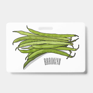 Green beans cartoon illustration  badge