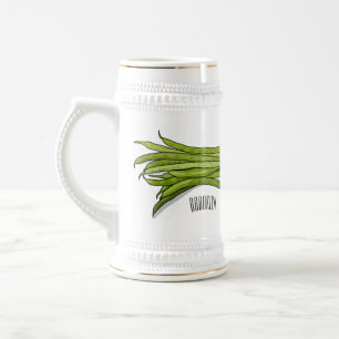 Green beans cartoon illustration beer stein