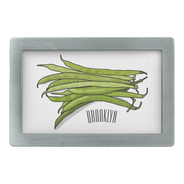 Green beans cartoon illustration  belt buckle (Front)
