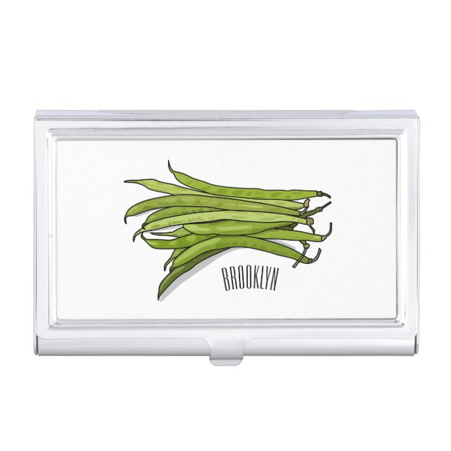 Green beans cartoon illustration  business card case (Front)