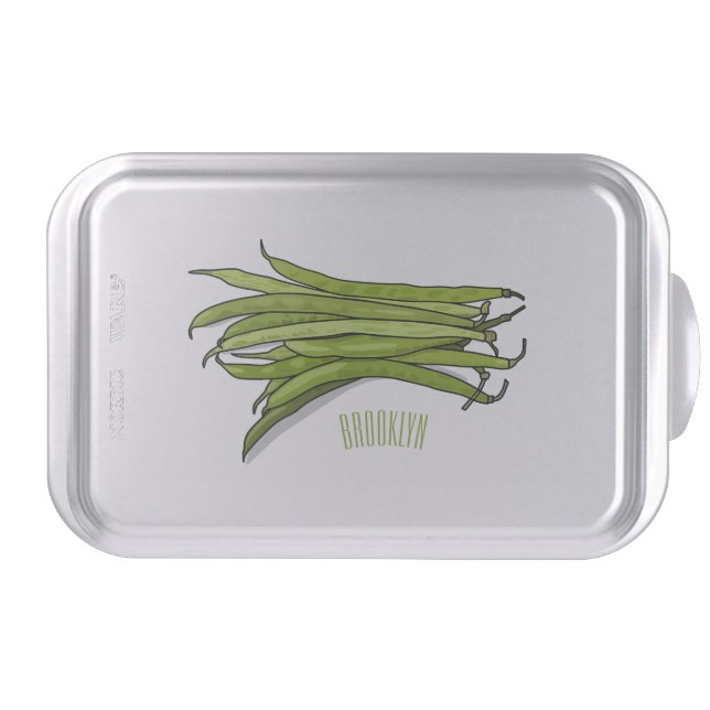 Green beans cartoon illustration  cake pan (Front)
