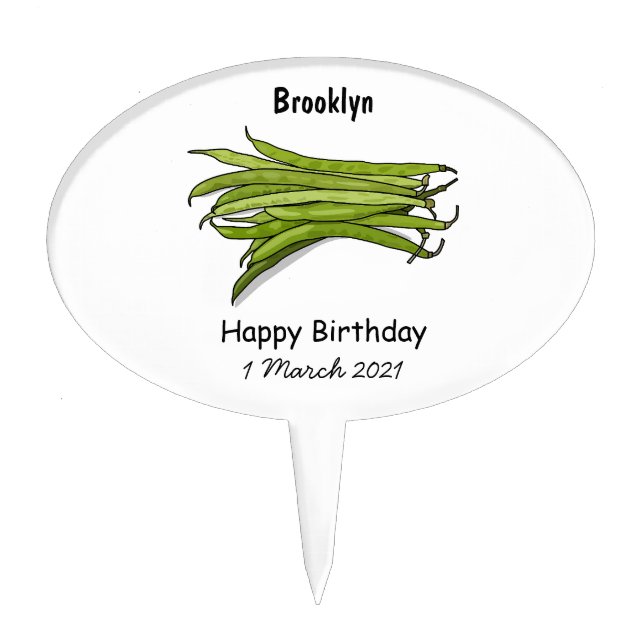 Green beans cartoon illustration cake topper (Front)