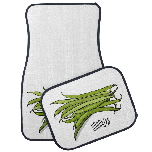Green beans cartoon illustration  car floor mat (Set)