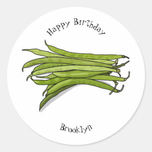 Green beans cartoon illustration classic round sticker
