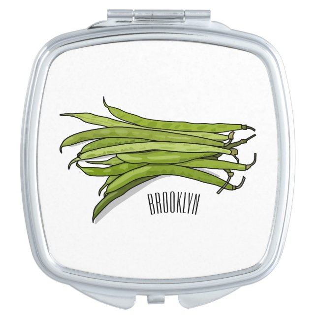 Green beans cartoon illustration  compact mirror (Front)