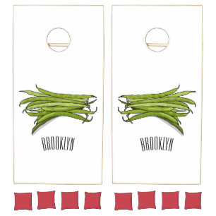 Green beans cartoon illustration  cornhole set