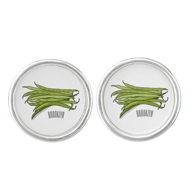 Green beans cartoon illustration  cufflinks (Front)