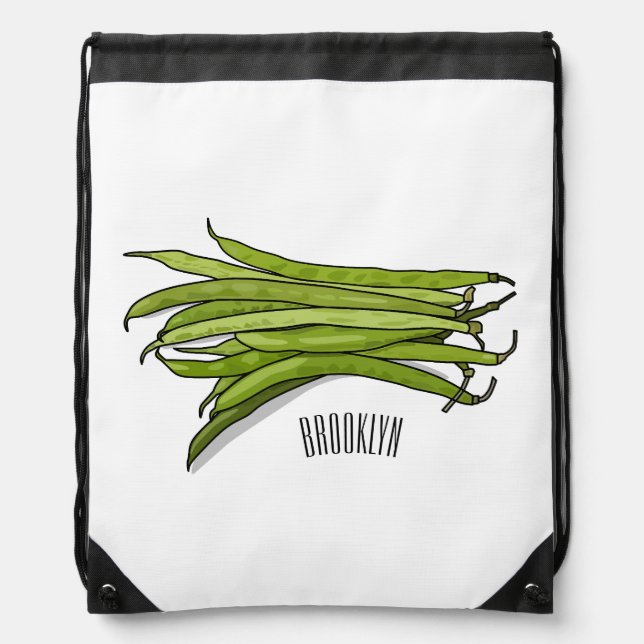 Green beans cartoon illustration  drawstring bag (Front)