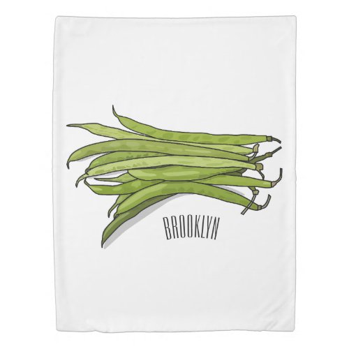 Green beans cartoon illustration  duvet cover