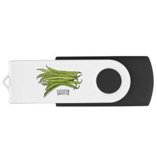 Green beans cartoon illustration flash drive