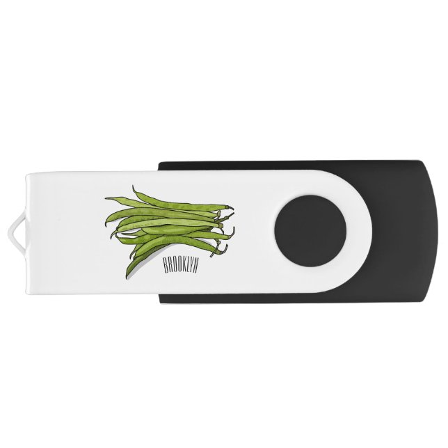 Green beans cartoon illustration  flash drive (Back)