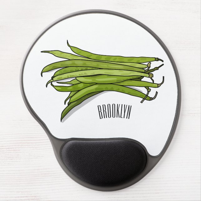 Green beans cartoon illustration  gel mouse pad (Front)