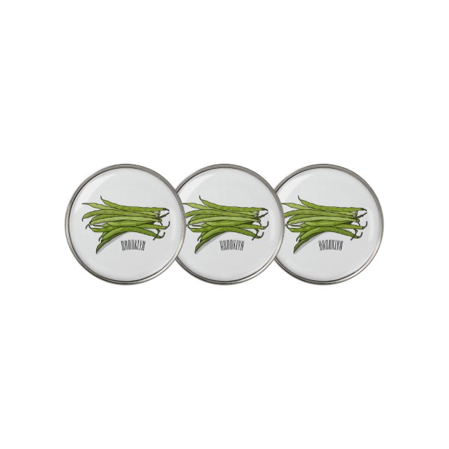 Green beans cartoon illustration  golf ball marker (3 Up)