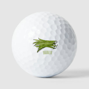 Green beans cartoon illustration  golf balls