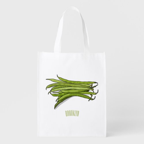 Green beans cartoon illustration  grocery bag