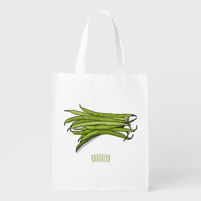 Green beans cartoon illustration  grocery bag (Front)
