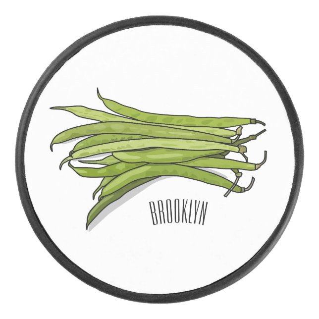 Green beans cartoon illustration  hockey puck (Front)