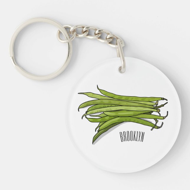 Green beans cartoon illustration  keychain (Front)