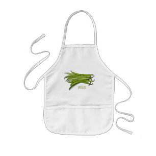Green beans cartoon illustration  kids' apron