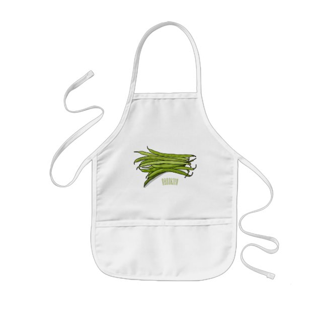Green beans cartoon illustration  kids' apron (Front)