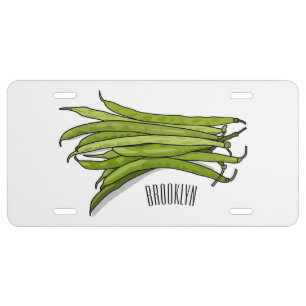 Green beans cartoon illustration license plate